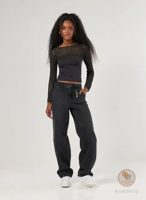 Calça Jeans Baggy Cintura Baixa Chaveiro