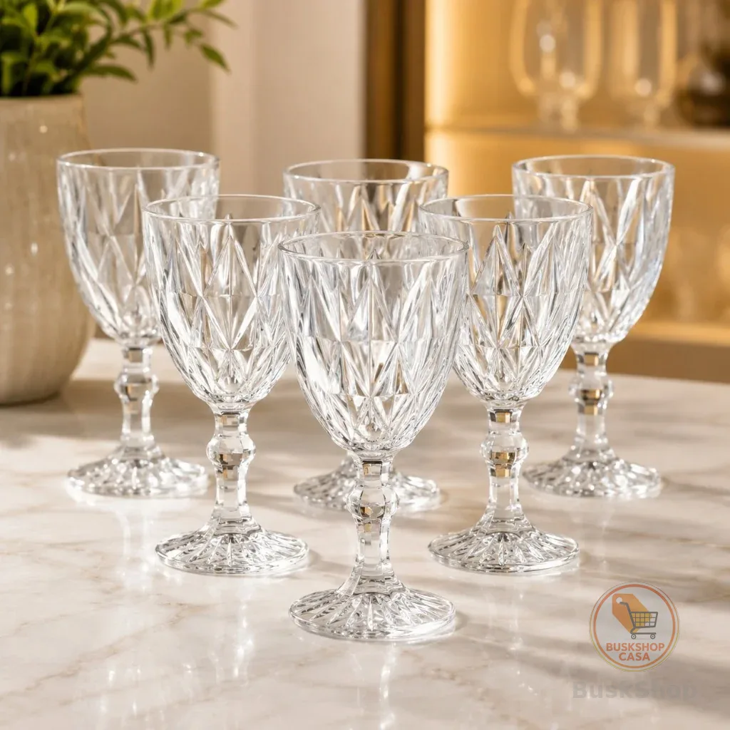 Jogo com 6 Taças Diamond de Vidro Transparente 300 ml / 340 ml / 350 ml – Gamma
