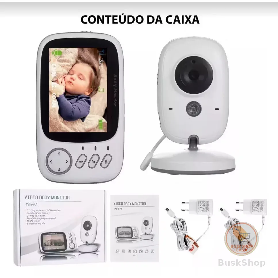 Babá Eletrônica com Monitor Visão Noturna Áudio Bidirecional Sensor de Temperatura Monitor Infantil Digital