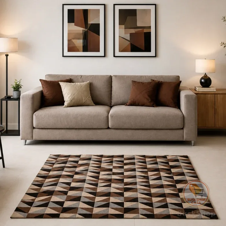 Tapete Jacquard 1,00 X 1,40m  Antiderrapante Decoração Sala Quarto Escritório Geométrico Quadriculado