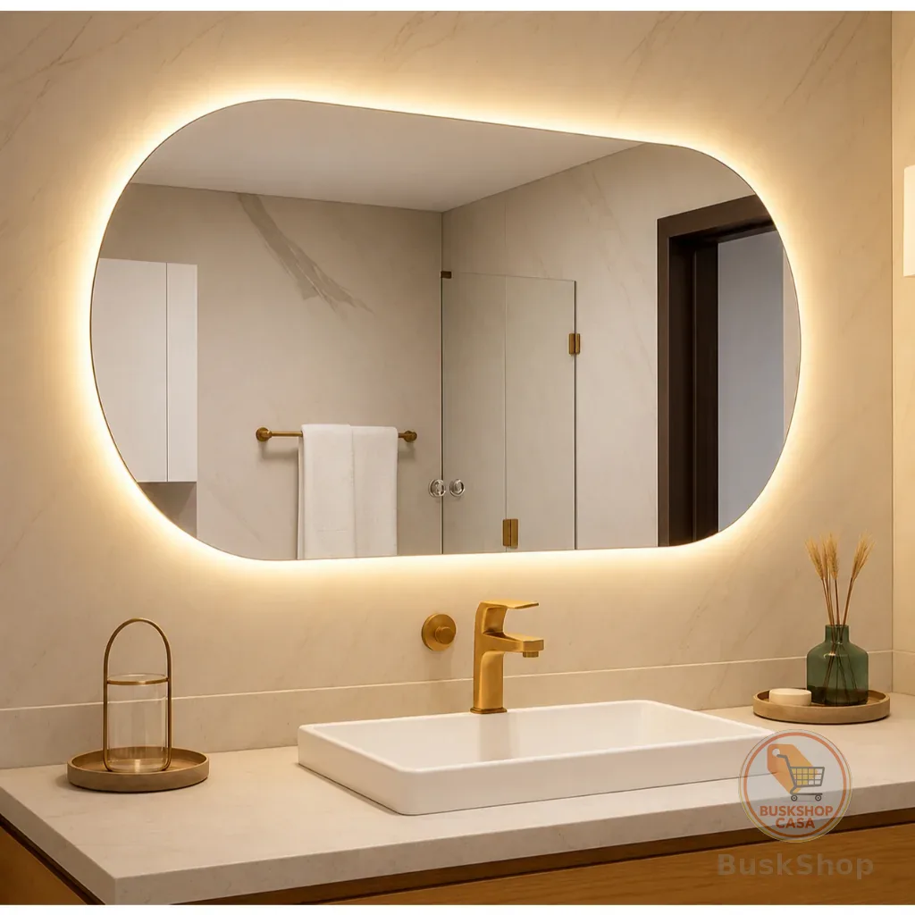 Espelho Oval Orgânico com LED Luz Quente e Fria 80x50 e 40x50 para Banheiro Lavabo Penteadeira