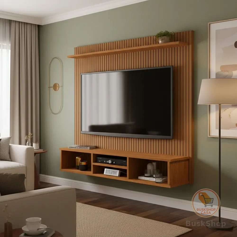 Home Painel Simples Tv Sala 50 Pol Ripado Com Nicho Naturale