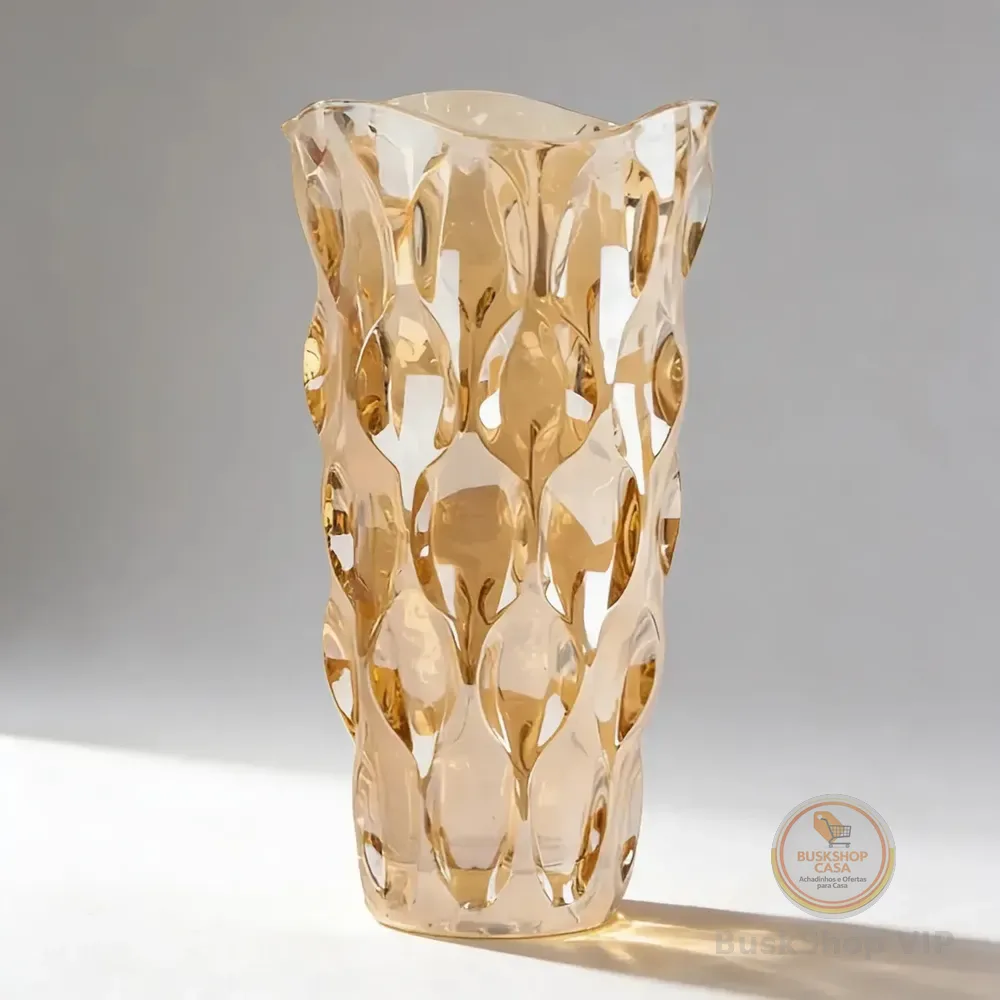 Vaso Decorativo Vidro Halley Âmbar Flor Mesa Centro Arranjos Ambar Relevo