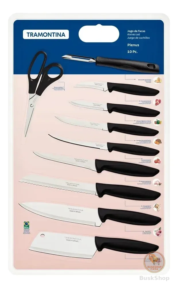 Kit Facas Plenus Lâminas Aço Inox 10 Peças Preto Tramontina