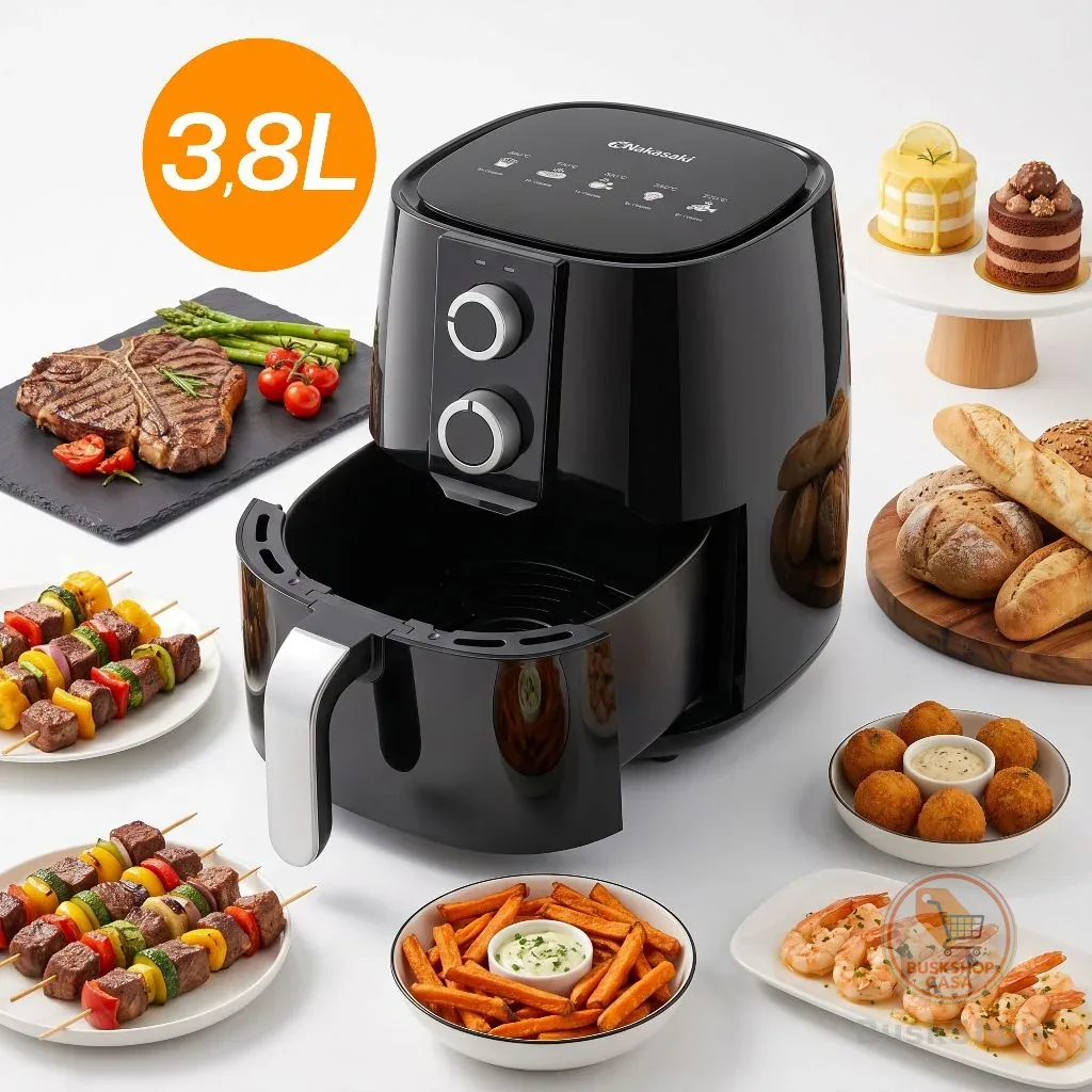 Fritadeira Elétrica Air Fryer 3,8L Sem Óleo 1700W Antiaderente Digital Assar Fritar Nakasaki Controle Manual