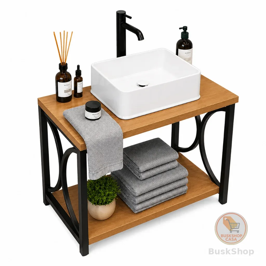 Gabinete para Banheiro Suspenso Cuba Retangular + Armário Pia Compacto Premium MDF Estilo Industrial