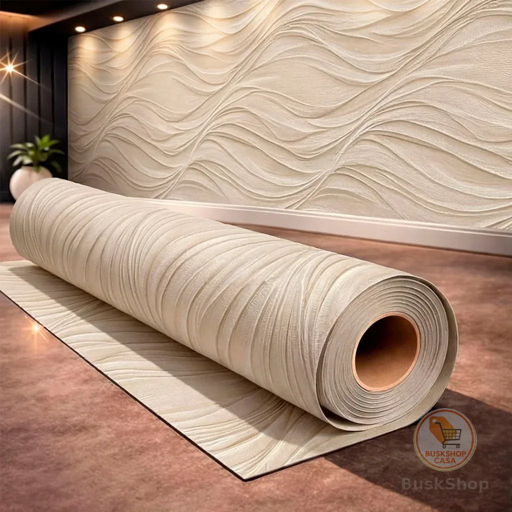 Papel de Parede Adesivo Texturizado Ondas Moderno Para Sala Hall Branco