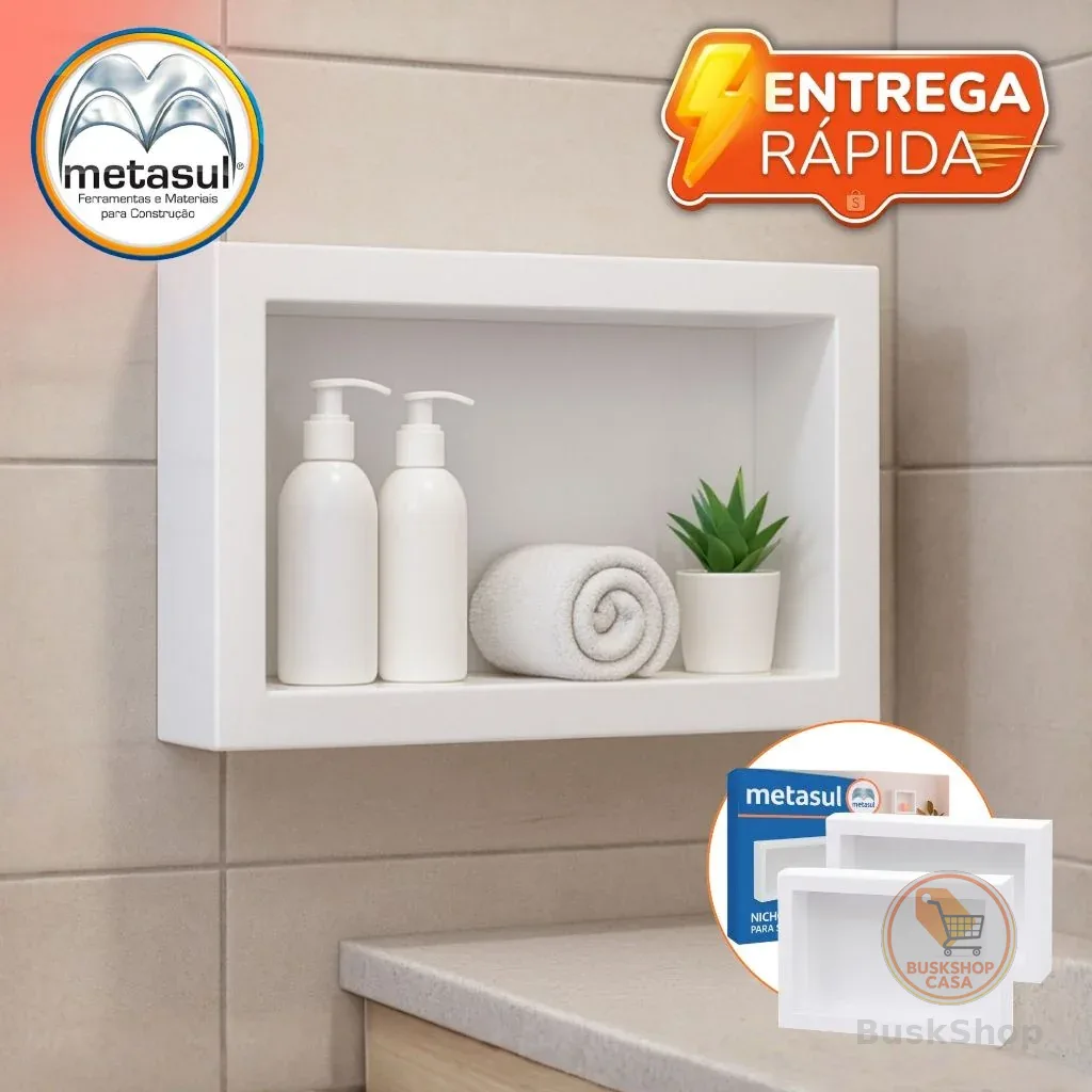 Nichos de Parede Sobrepor 28x40cm Banheiro Porta Shampoo Sem Obra Quarto Sala Multiuso Branco
