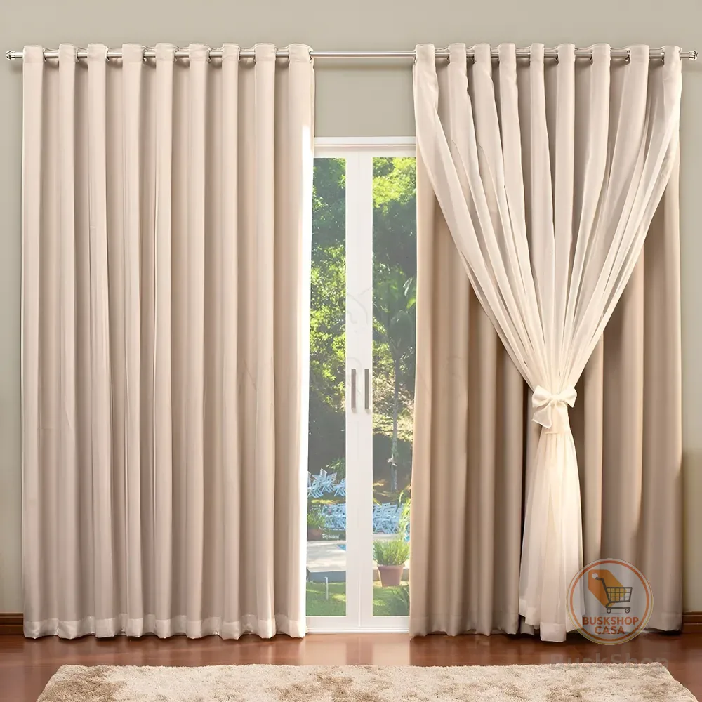 Cortina de Blackout com Voil Liso para varão simples - 4,00 x 2,70