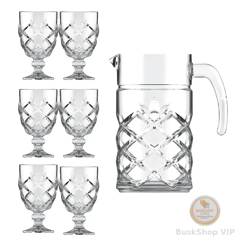Jogo De Jarra 1.2l Com 6 Taças 200ml Pinea, Casambiente Transparente