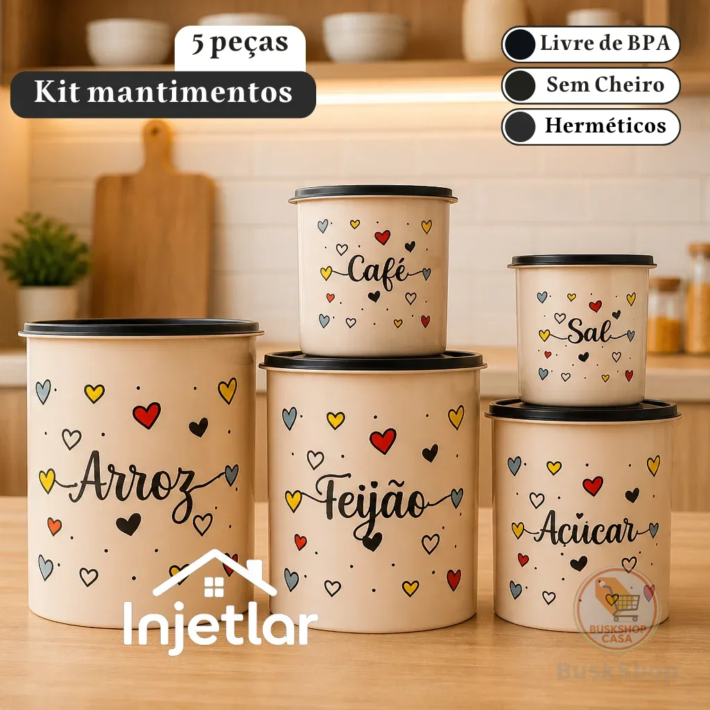 Kit potes mantimentos cozinha com 5 peças para armazenar alimentos