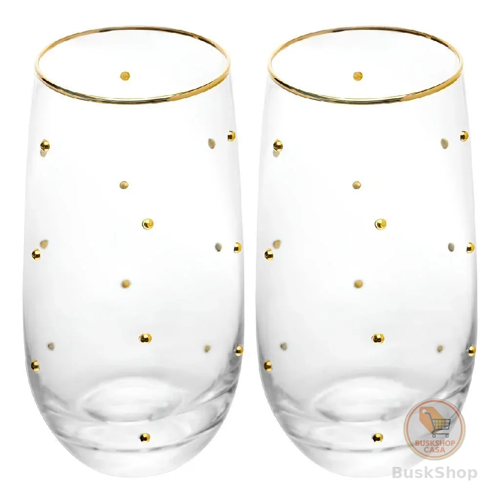 WOLFF - Conjunto 2 Copos Balls Fio de Ouro 300ml Vidro