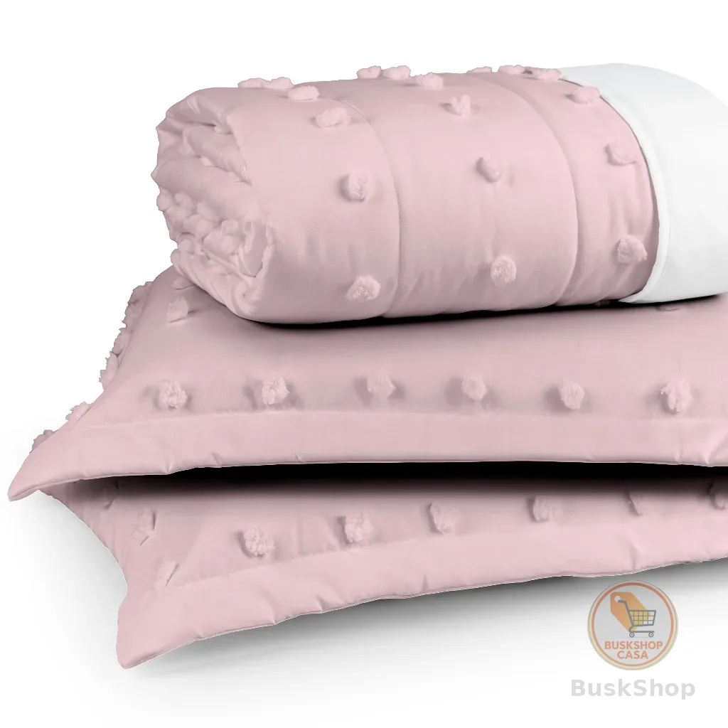 Cobre Leito Solteiro Casal Queen King Pompom 300 Fios Dupla Face 2 e 3 Peças