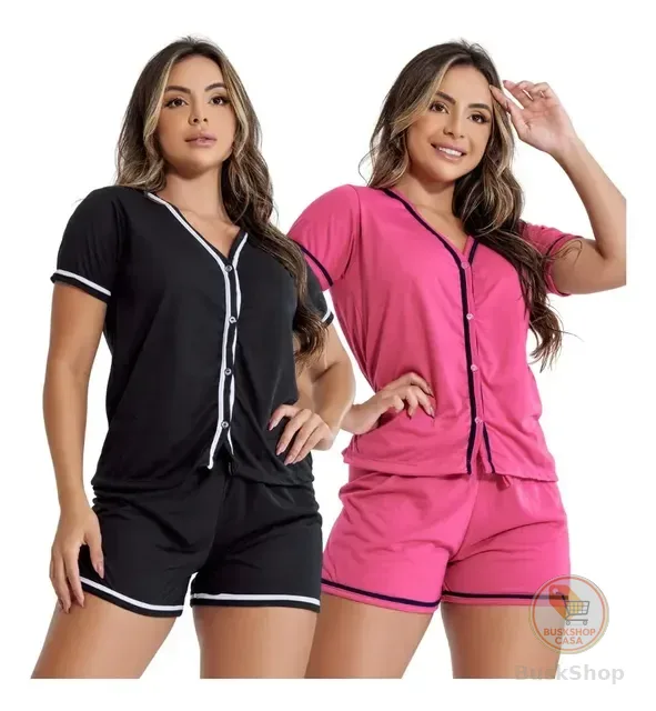 Kit 2 Pijama Blogueira Feminino Botões Amamentação Cirúrgico