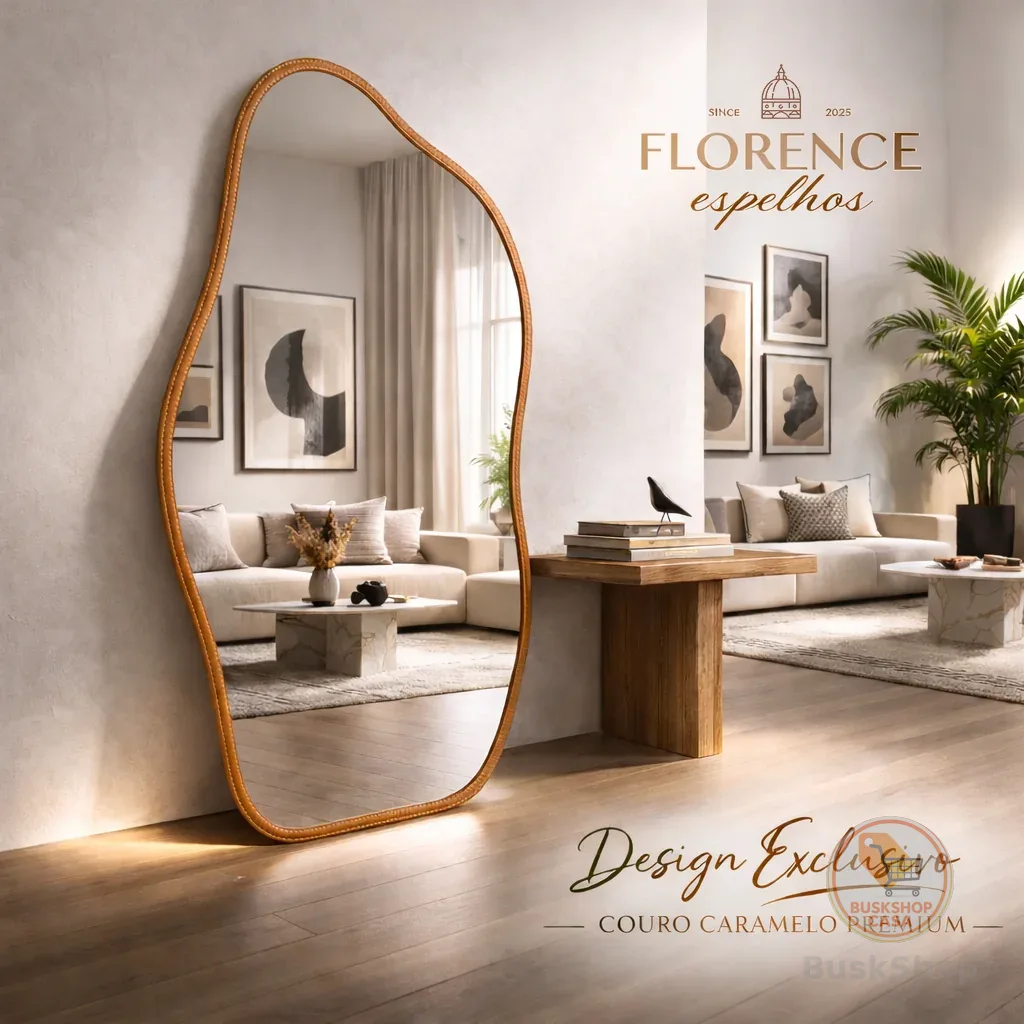 Espelho Orgânico 120x50 e 80x40 Com Moldura EM COURO Corpo Inteiro Moderno Luxo
