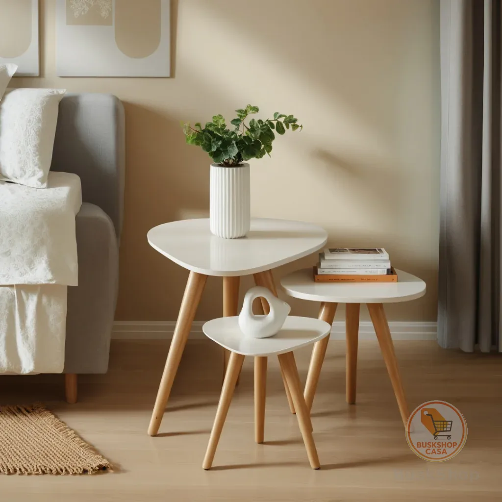 Kit Trio Jogo de Mesinhas Lateral Sala Pé Palito Retro Tampo Orgânico Casa