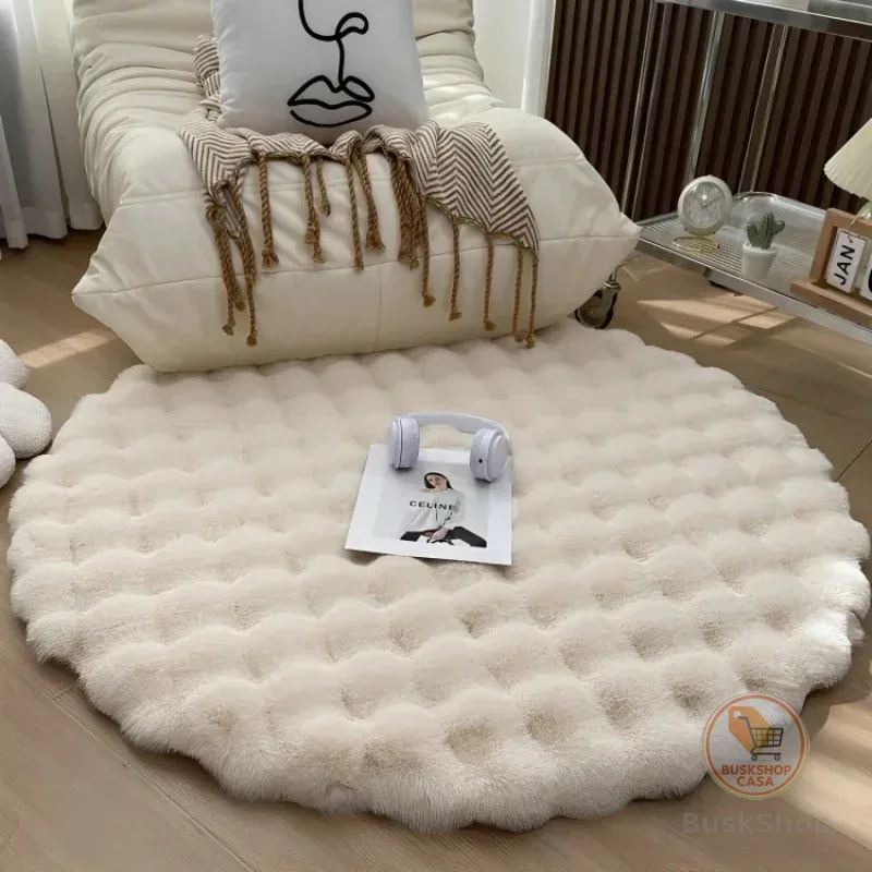 Tapete De Pele De Coelho Falso Redondo Para Quarto Sala De Estar Aconchegante Decoração De Casa Sofá De Piso Cama Rug