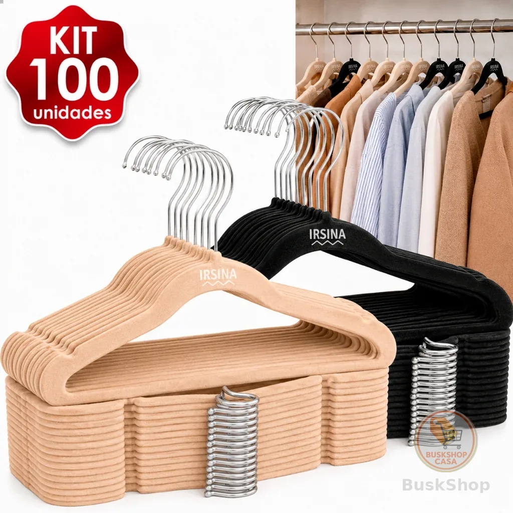 KIT Cabide Veludo 100 Unidades Adulto Antiderrapante Slim Ultra fino Resistente