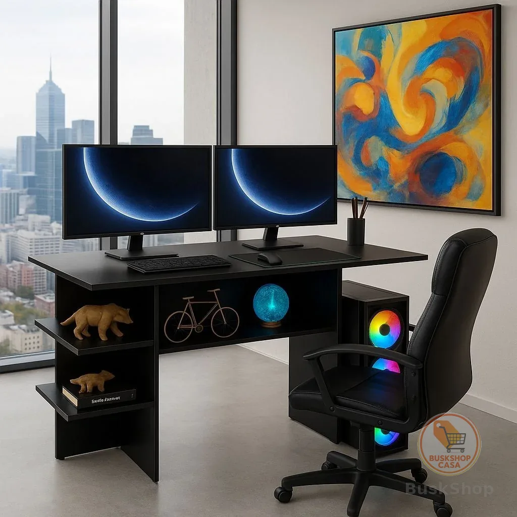 QUEIMA DE ESTOQUE - Mesa Escrivaninha para Computador e Escritório - Cor Preto