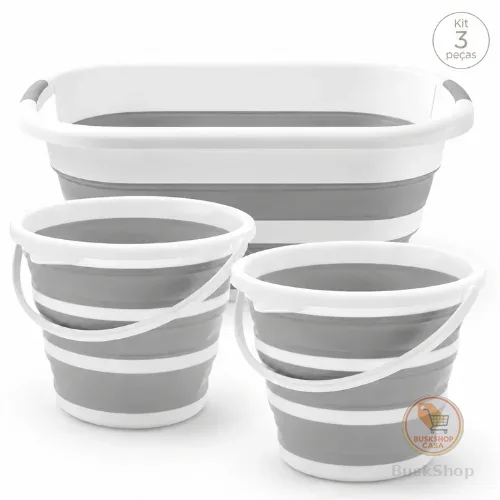 Kit 3 Peças 1 Cesto Retrátil 26L e 2 Baldes 10L Powermaid