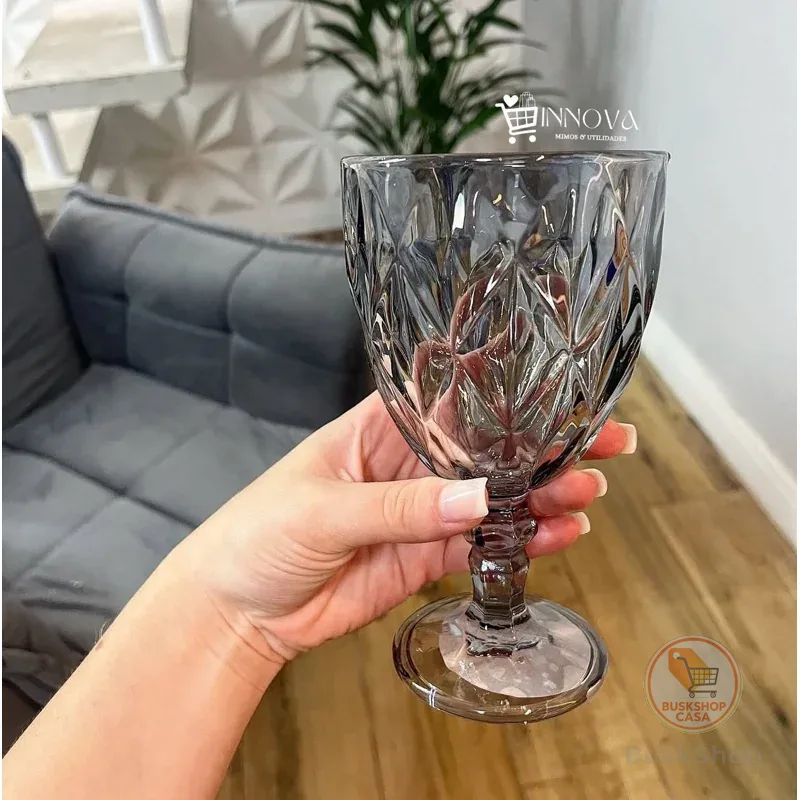 Jogo de Taças Diamond Vidro FUMÊ/CINZA Diamante 340ml