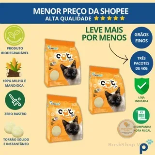 Areia Higiênica Biodegradável Catbio 12 Kg (3 pacotes de 4 kg) - Max Clean - Grãos Finos - novo