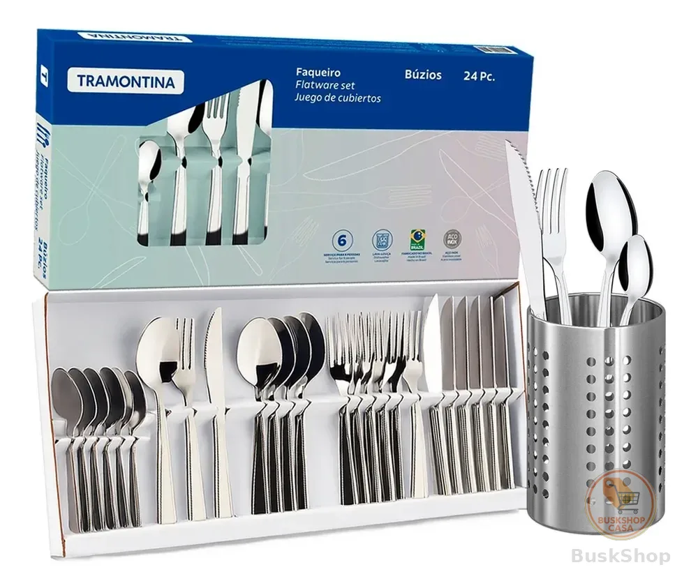 Faqueiro Tramontina Búzios Inox 24 Peças Com Suporte Inox