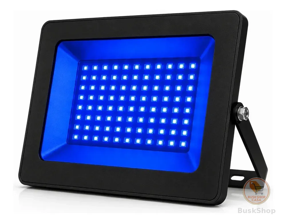 Refletor Led 100w Azul Holofote Ip66 Bivolt Externo 127/220v Preto Azul
