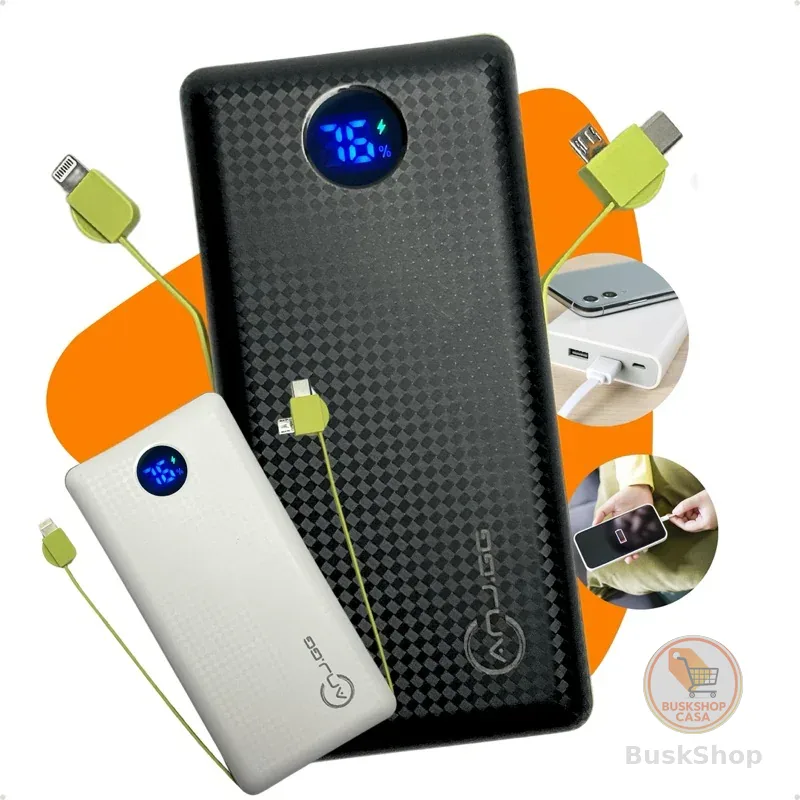 Carregador Portátil Turbo 20000mah Power Bank Universal Com Indicador De Bateria Original