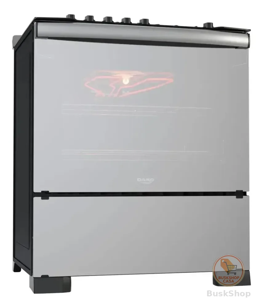 Fogão 5 Bocas Dako Diplomata Glass Style com Frente Espelhada Mesa de Vidro e Grill com Timer e Tripla Chama Bivolt