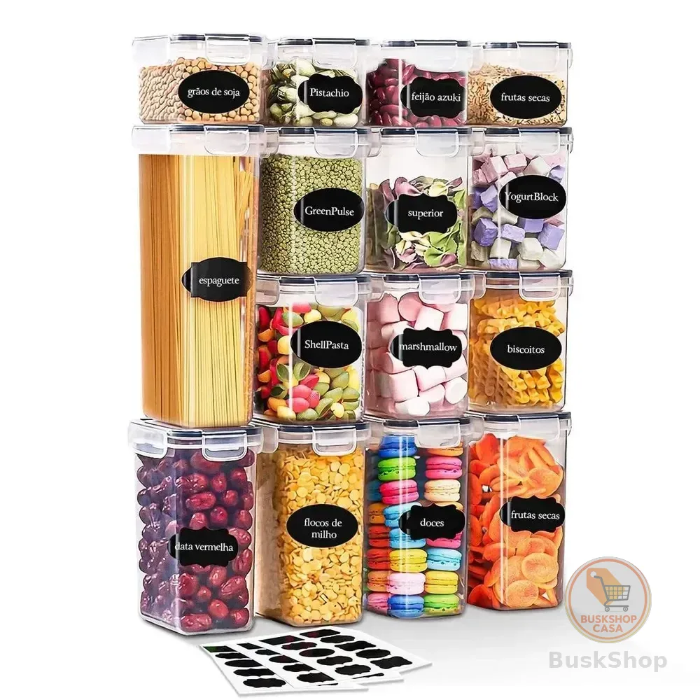 Kit 15 Potes Herméticos - Bpa Free Organizador Com Tampa Para Alimentos, Empilhável, Porta Mantimentos