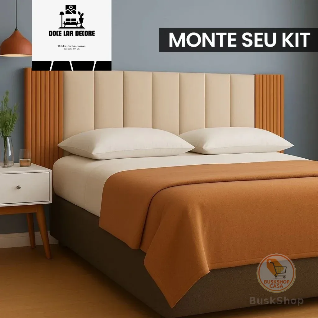 Kit de 7 ate  12 Peças Cabeceira Modular + Painel Ripado MDF Para Cama Box Casal King Queen - Envio Full