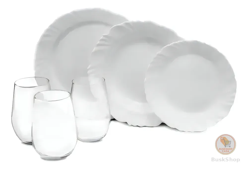 Aparelho De Jantar Pétala 24 Peças Duralex Opaline Cor Branco Liso