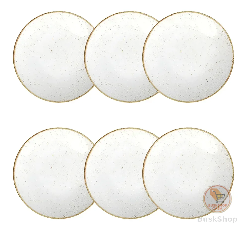 Jogo 6 Pratos Rasos Rústico Marrom Porcelana 25cm Tramontina