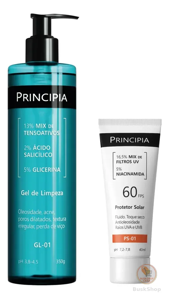 Principia Kit Gel de Limpeza GL-01 + Protetor Solar Facial PS-01 FPS 60