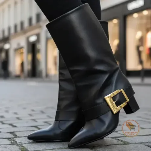 Bota Feminina Capa Fivela Salto Bloco Bico Fino Vizzano Luxo Preto 37 Br