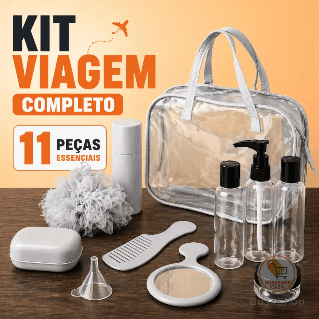 Kit Para Viagem Com Frascos Creme Shampoo Higiene Pessoal Necessaire