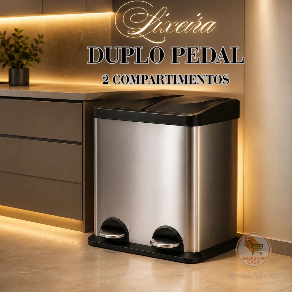 Lixeira Dupla Inox 30L com Pedal 2x15L – Lixeira Duplo Compartimento com 2 Divisórias Removíveis para Cozinha