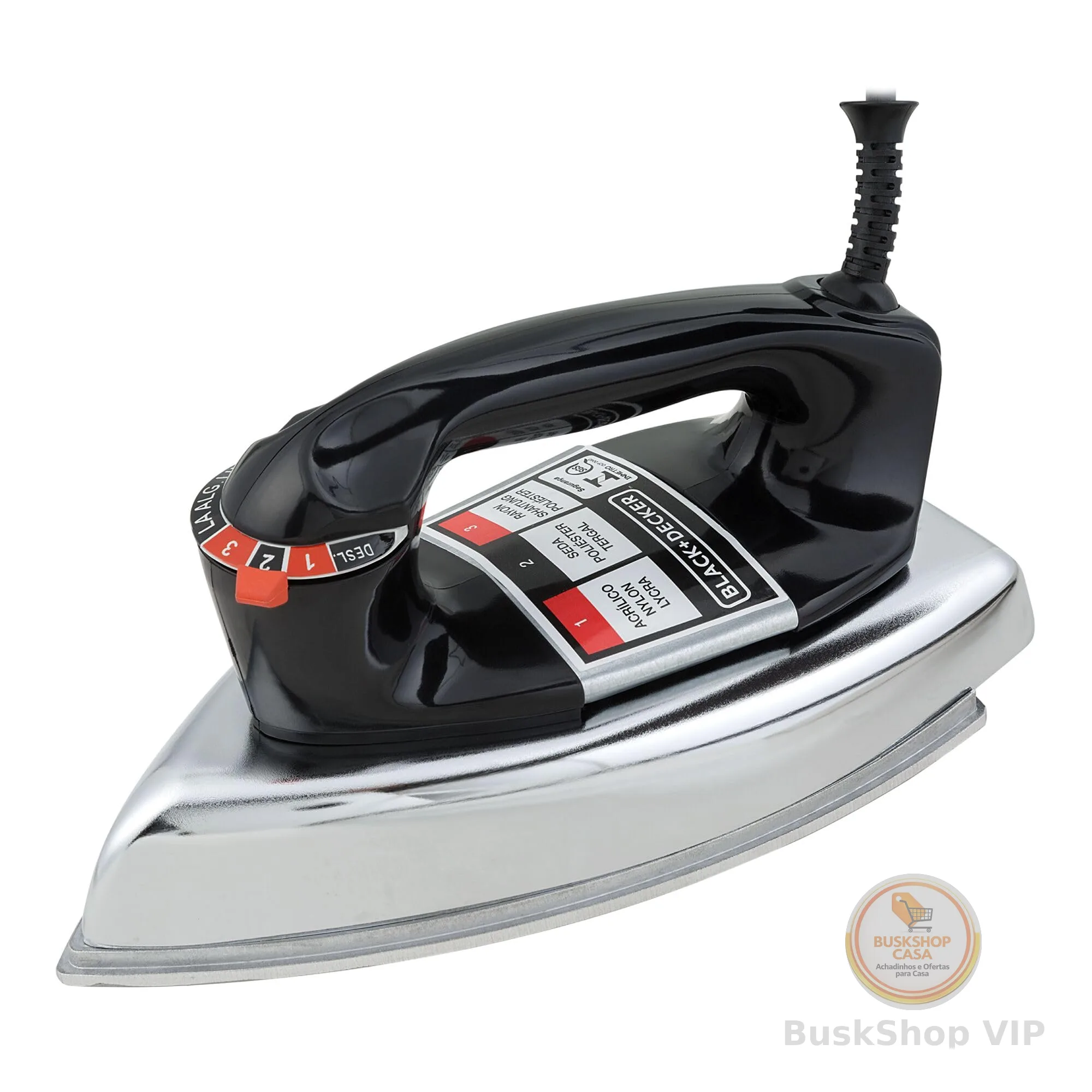 BLACK+DECKER Ferro de Passar Roupa a Seco, Metálico Preto, Modelo VFA1110XM6, 220V