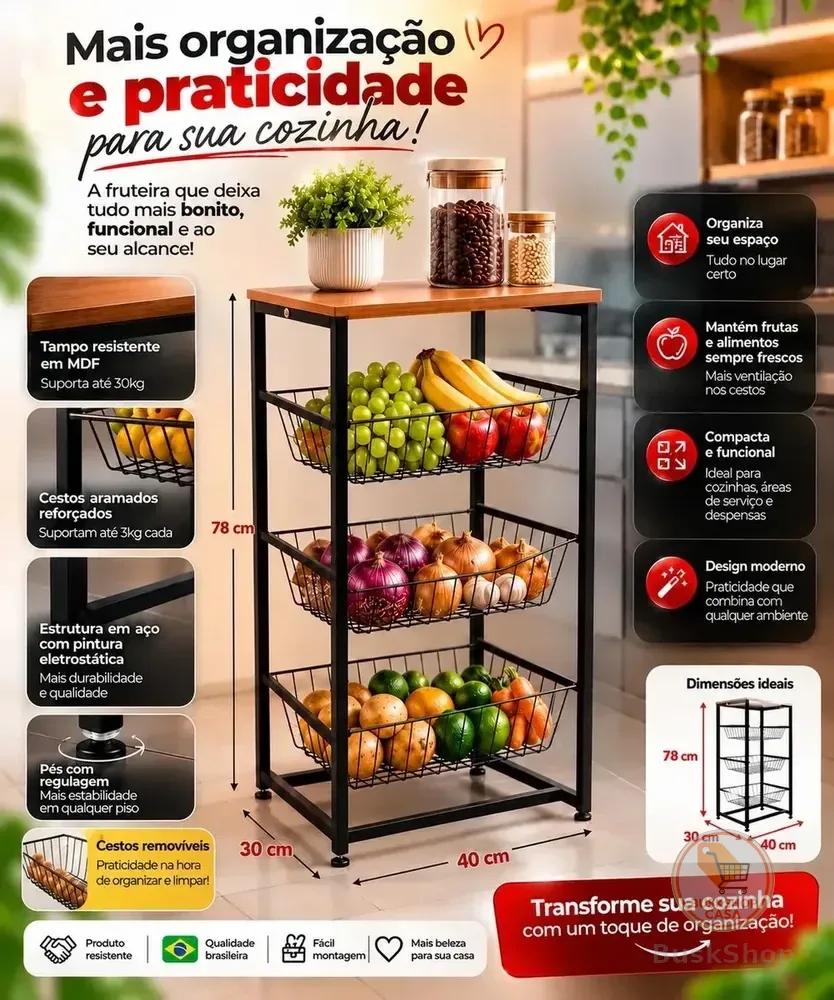 3 Cestos Base Para Bebedouro Belolar Fruteira De Chão Cozinha Preto Fosco Com Pés Regulavel Mdf