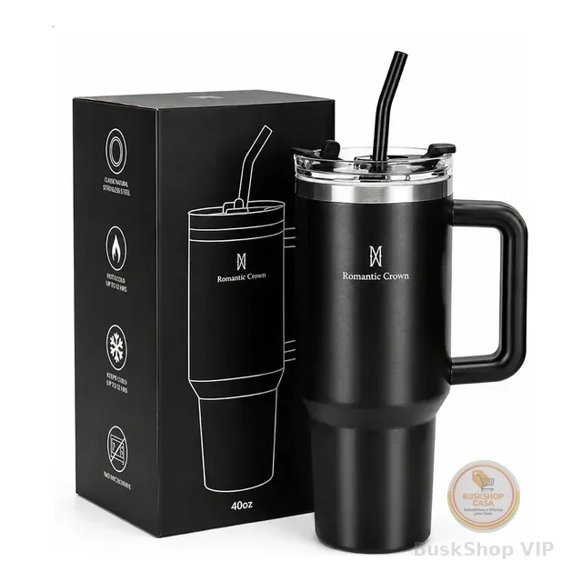 Copo Térmico Gigante 1,2l Inox Com Tampa E Inox Canudo