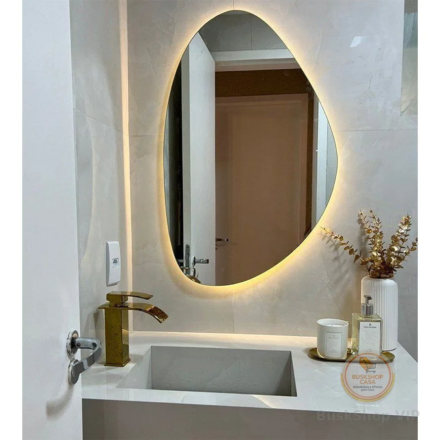 Espelho Orgânico com LED À PILHA ou FONTE Decorativo