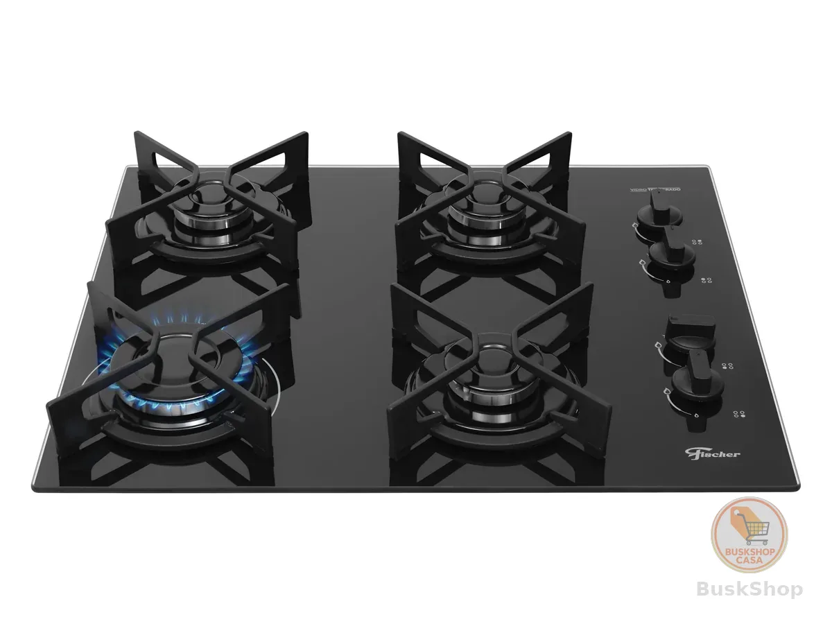 Fischer Cooktop à Gás 4 Bocas Fit Line Trempe Iron Mesa Vidro Preto Bivolt 36310-102671