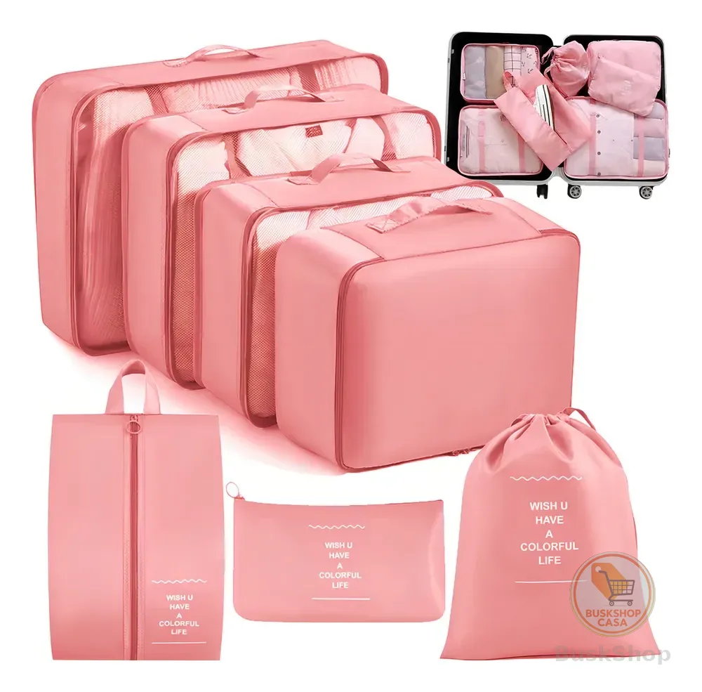 Kit Organizador de Mala com 7 Necessaires Impermeáveis para Viagem