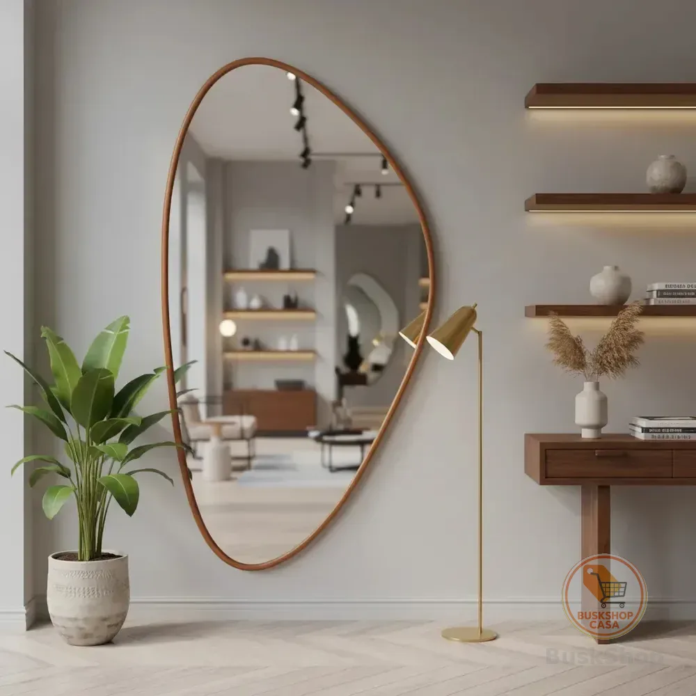 Espelho Orgânico Corpo Inteiro Moldura Decorativo Parede Caramelo