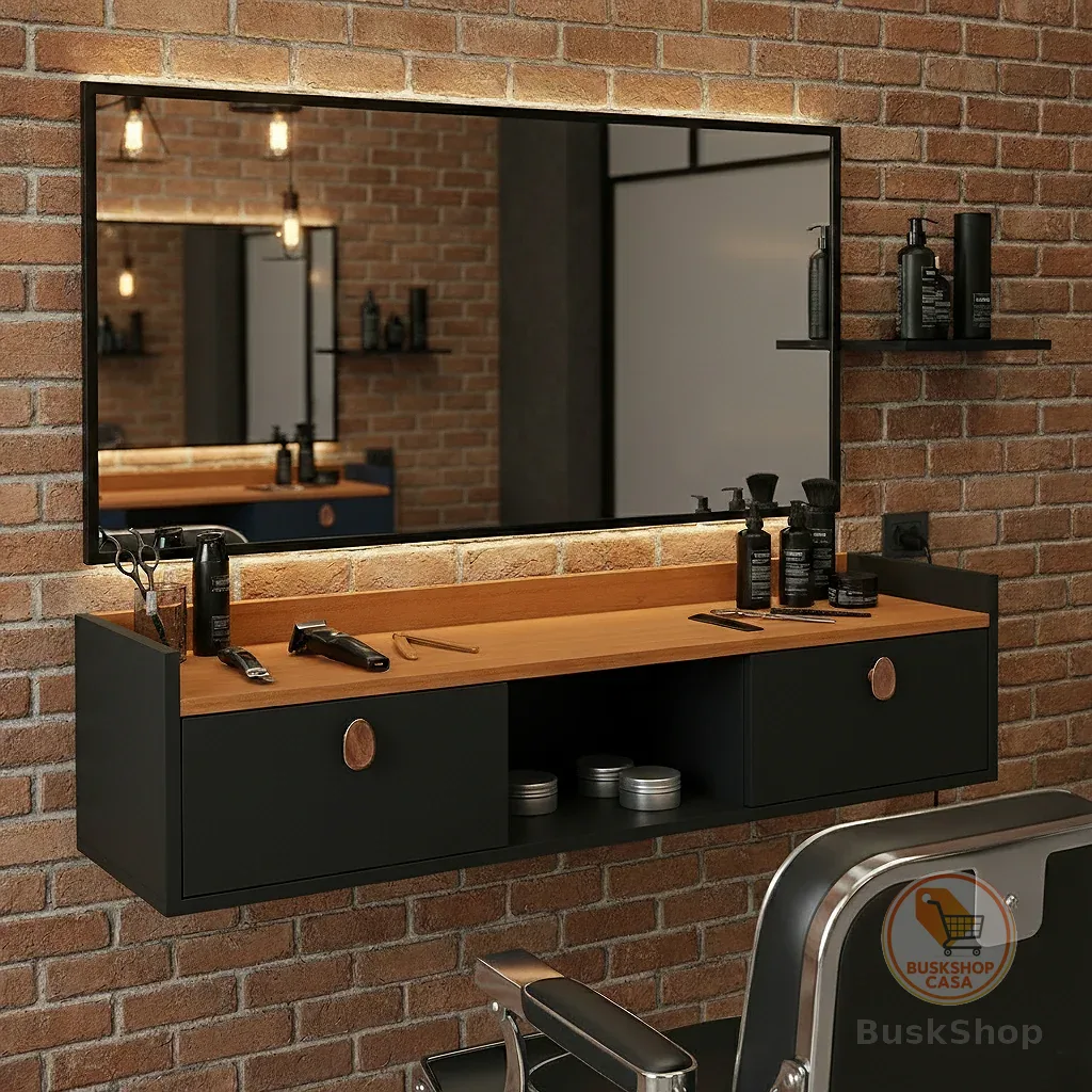 Bancada Suspensa Para Salão Cabeleireiro Barbearia e Manicure Vegas 2 Portas e Nicho Retrô 0.90CM