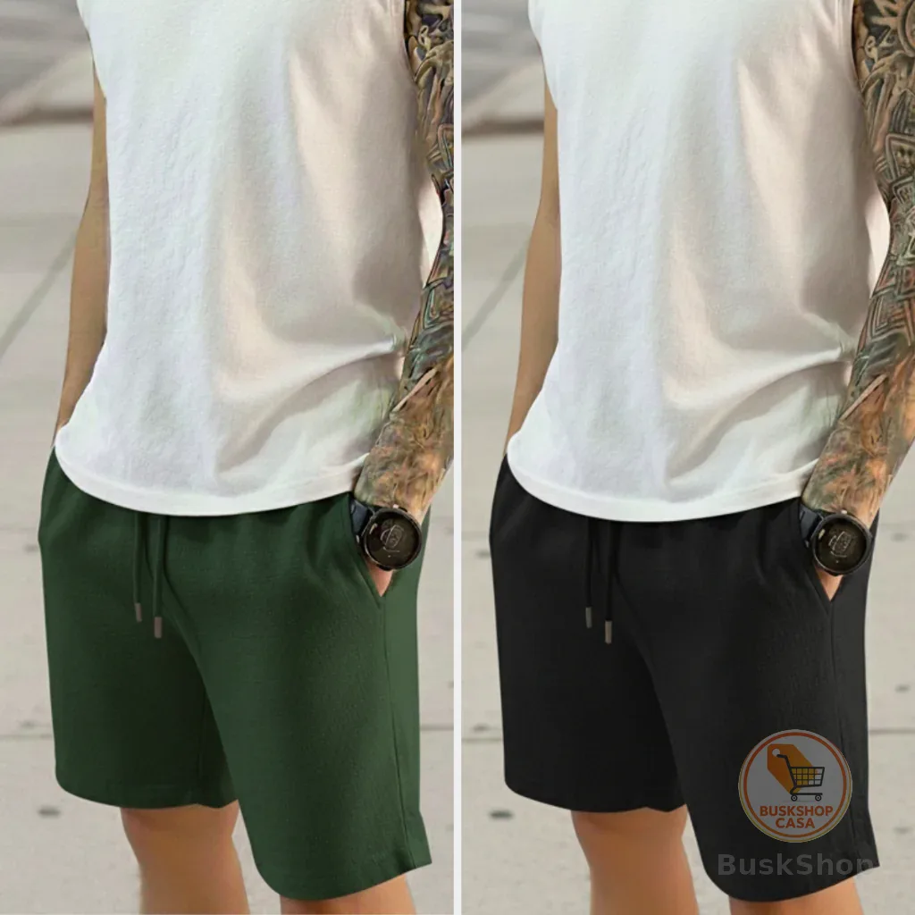 Kit 2 Short Linho Masculino com Bolso Discreto Fresquinho Qualidade Premium
