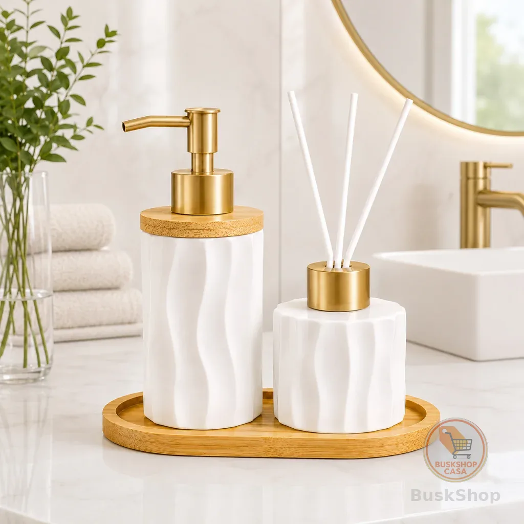 Kit Banheiro Lavabo Porta Sabonete Líquido Saboneteira Dispenser Bandeja Organizador Moderno