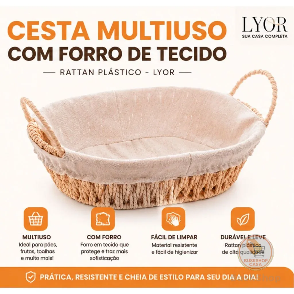 Cesta para Presente Pão Multiuso Ratan com Forro em Tecido Diversos Tamanhos Wolff