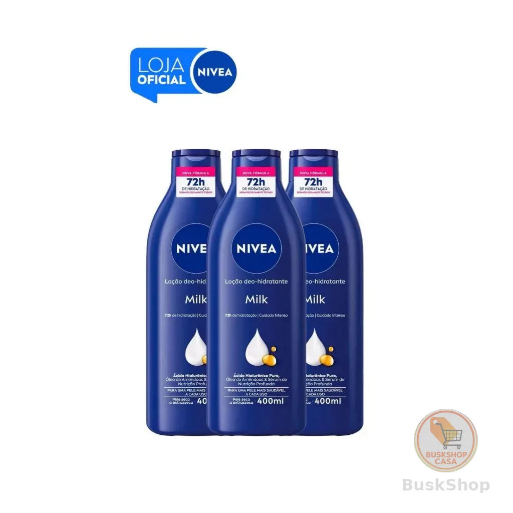 KIT NIVEA Loção Hidratante Milk Pele Seca a Extrasseca 400ml -3 Unidades